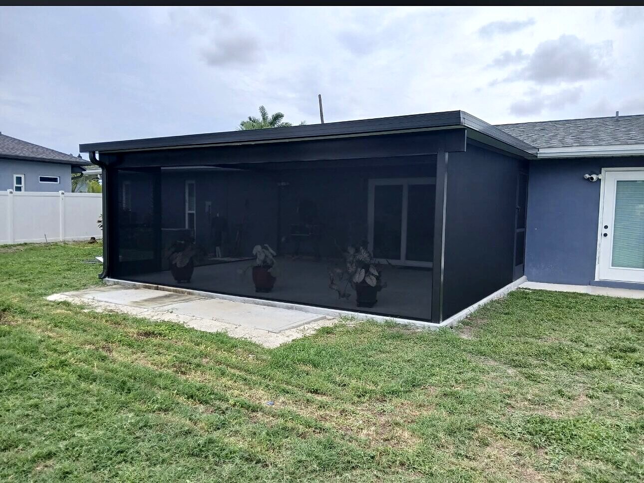 Completed black-frame screen enclosure